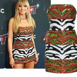 Halpern Colorblock Strapless Sequin Mini Dress Zebra print — ASO HEIDI KLUM